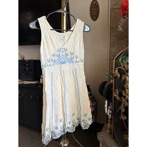 Vintage Kimchi Blue Embroidered Gauze Boho Mini Dress Cream